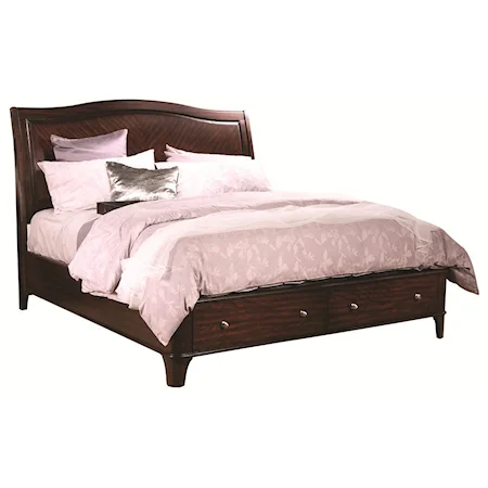 California King Bed with Sleigh Headboard & Two-Drawer Storage Footboard